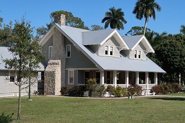 Illustrative view of a residential house with a front porch